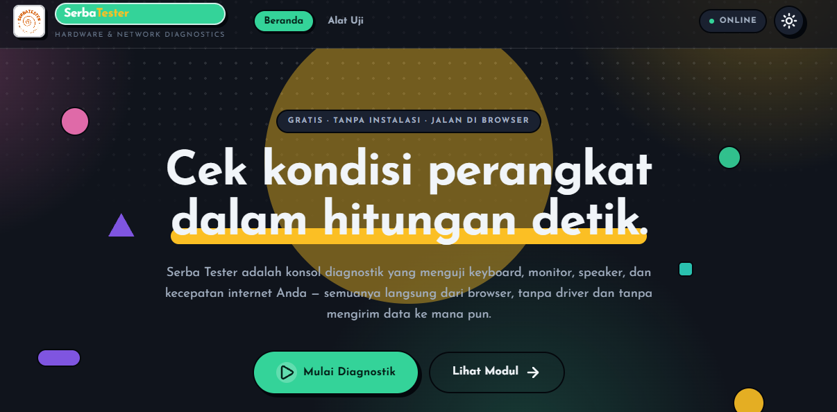 Serba Tester App landing page